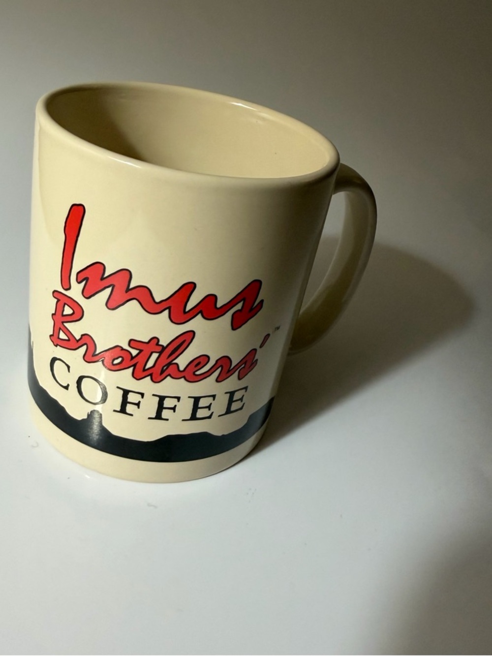Vintage Imus Brothers Coffee Ceramic Mug - Cream with Red & Black Logo 1994